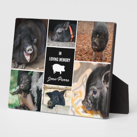 黒の愛するメモリーペット豚の写真コラージュ フォトプラーク (側面)