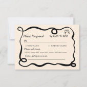 黒の手描きシャンパンの夢のある結婚式 出欠カード (正面)