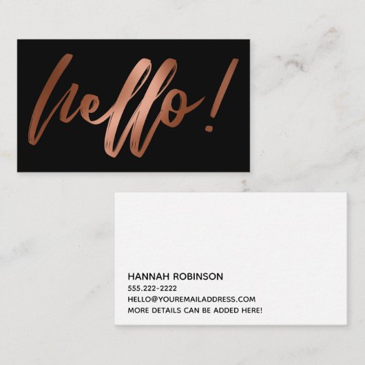 黒の手書きの滑らかな銅のグラデーションなこんにちは 名刺 (正面/裏面)