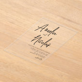 黒の手書きスクリプト結婚ミニマル アクリル招待状 (レイダウン)