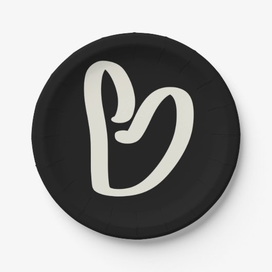 黒の抽象的な白いハート ペーパープレート (正面)