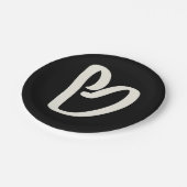 黒の抽象的な白いハート ペーパープレート (アングル)