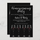 黒の招待に赤ワインを添えたワイングラス 招待状 (正面/裏面)