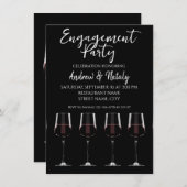 黒の招待状に赤ワインのワイングラス 招待状 (正面/裏面)