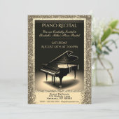 黒の招待状に金色のグリッターが付いたピアノ発表会 招待状 (スタンド正面)