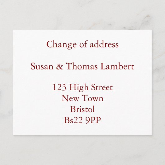 黒の新しい住所の変更 案内ポストカード (裏面)