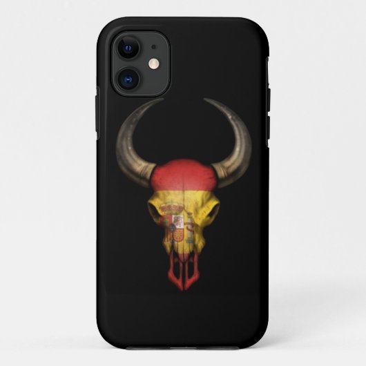 黒の旗のBullのスペインのなスカル Case-Mate iPhoneケース (裏面)