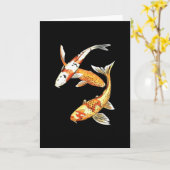 黒の日本のなコイの金魚 カード (黄色い花)