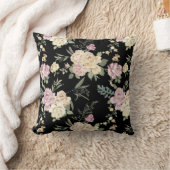 黒の旧式のピンクのバラのChintzパターン クッション (ブランケット)