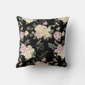 黒の旧式のピンクのバラのChintzパターン クッション (裏面)