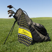 黒の明るい黄色の水玉模様ストライプスクリプト名 ゴルフタオル (グリーン)