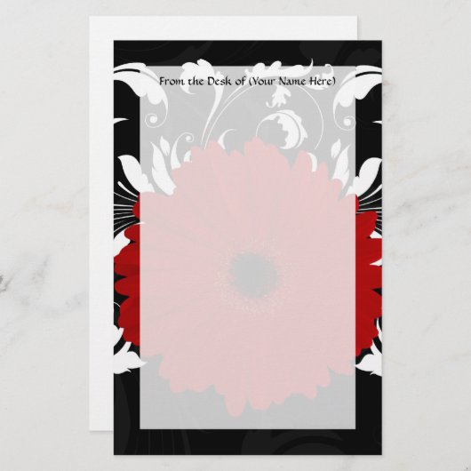 黒の明るく赤いガーベラのデイジー 便箋 (正面/裏面)