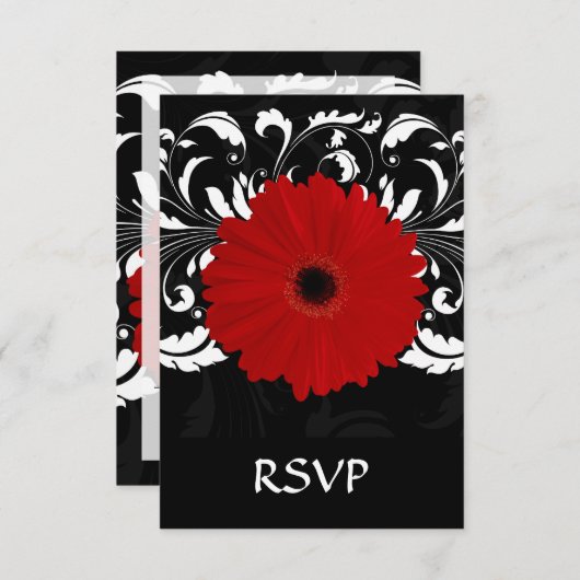 黒の明るく赤いガーベラのデイジー 出欠カード (正面/裏面)