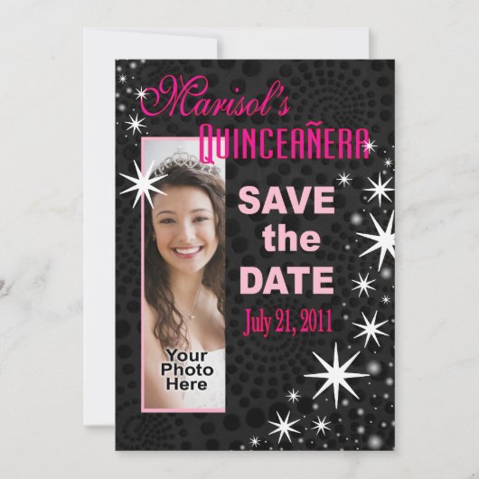 黒の星のQuinceañeraの写真のパーティー セーブザデート (正面)