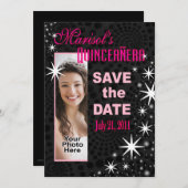 黒の星のQuinceañeraの写真のパーティー セーブザデート (正面/裏面)