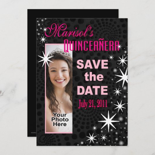 黒の星のQuinceañeraの写真のパーティー セーブザデート (正面/裏面)