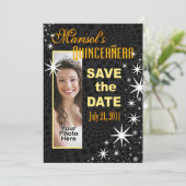 黒の星のQuinceañeraの写真のパーティー 招待状 (スタンド正面)