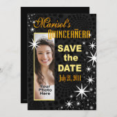 黒の星のQuinceañeraの写真のパーティー 招待状 (正面/裏面)