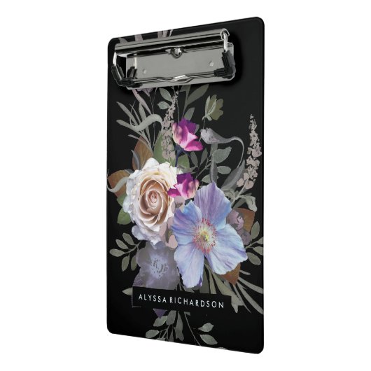 黒の暗く不機嫌な花柄 ミニクリップボード (アングル2)