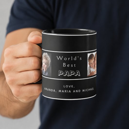 黒の最高のパパ家族フォトコラージュ コーヒーマグカップ