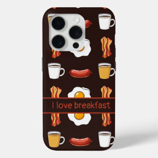 黒の朝食パターンが好き iPhone 15 PROケース