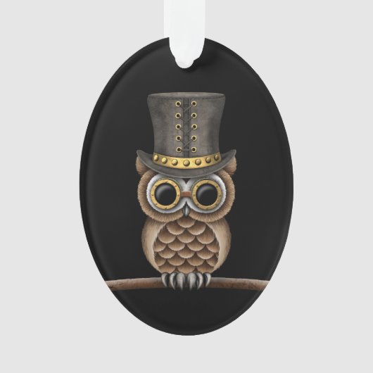 黒の枝のSteampunkのかわいいフクロウ オーナメント (正面)