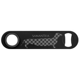 黒の格子縞のダックスフント スピード栓抜き