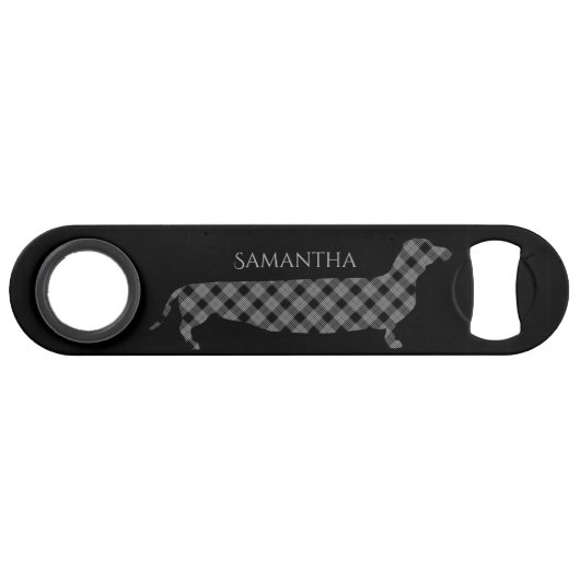 黒の格子縞のダックスフント スピード栓抜き (正面(横))