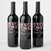 黒の桜の花びら ウェディング ワインラベル (ボトル)