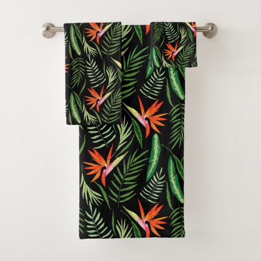 黒の植物及びシダ熱帯極楽鳥 バスタオルセット (インサイチュ)
