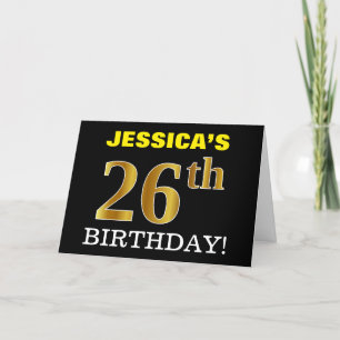 黒の模造金ゴールド「26番目の誕生日」カード カード