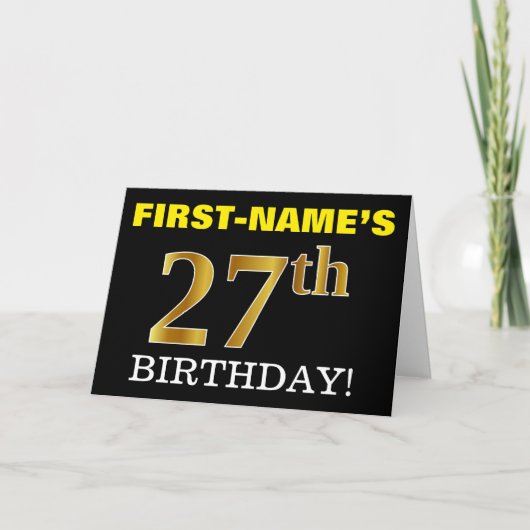黒の模造金ゴールド「27番目の誕生日」カード カード (正面)