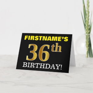 黒の模造金ゴールド「36番目の誕生日」カード カード
