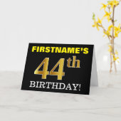 黒の模造金ゴールド「44番目の誕生日」カード カード (黄色い花)