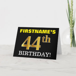 黒の模造金ゴールド「44番目の誕生日」カード カード