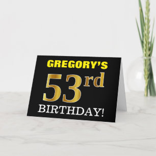黒の模造金ゴールド「53番目の誕生日」カード カード