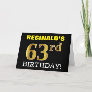 黒の模造金ゴールド「63番目の誕生日」カード カード