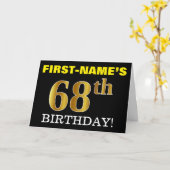 黒の模造金ゴールド「68番目の誕生日」カード カード (黄色い花)