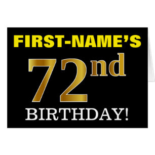 黒の模造金ゴールド「72番目の誕生日」カード