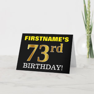 黒の模造金ゴールド「73番目の誕生日」カード カード