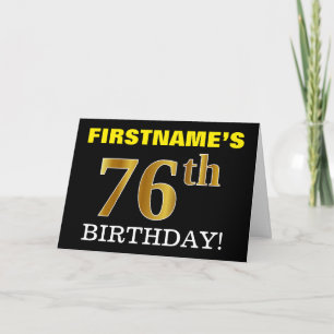 黒の模造金ゴールド「76番目の誕生日」カード カード
