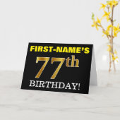 黒の模造金ゴールド「77番目の誕生日」カード カード (黄色い花)