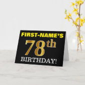 黒の模造金ゴールド「78番目の誕生日」カード カード (黄色い花)