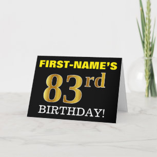 黒の模造金ゴールド「83番目の誕生日」カード カード