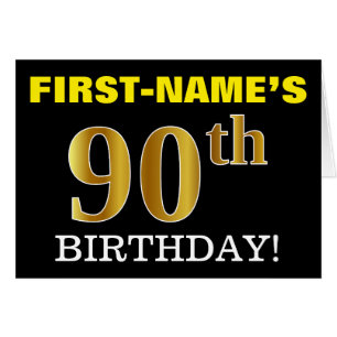 黒の模造金ゴールド「90番目の誕生日」カード