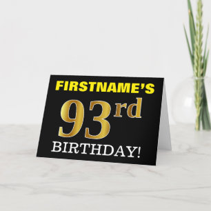 黒の模造金ゴールド「93番目の誕生日」カード カード