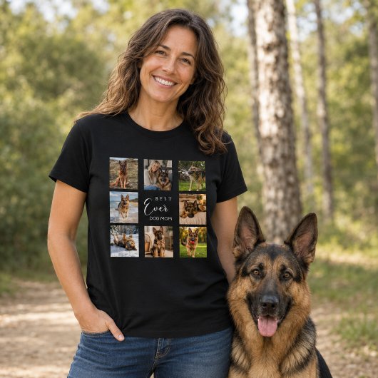 黒の母犬のママフォトコラージュ Tシャツ