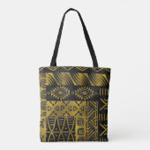 黒の民族のアフリカの金パターン トートバッグ (裏面)