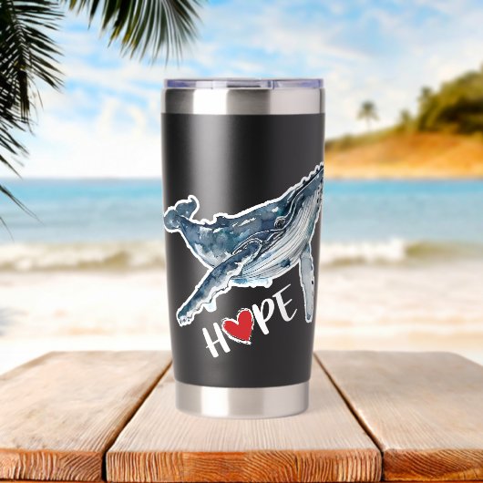 黒の水彩ザトウクジラの希望の海 保温保冷タンブラー (ビーチ (回転後))
