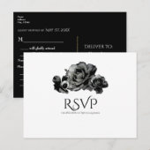 黒の水彩ローズ エレガント ウェディング RSVP インビテーションポストカード (正面/裏面)